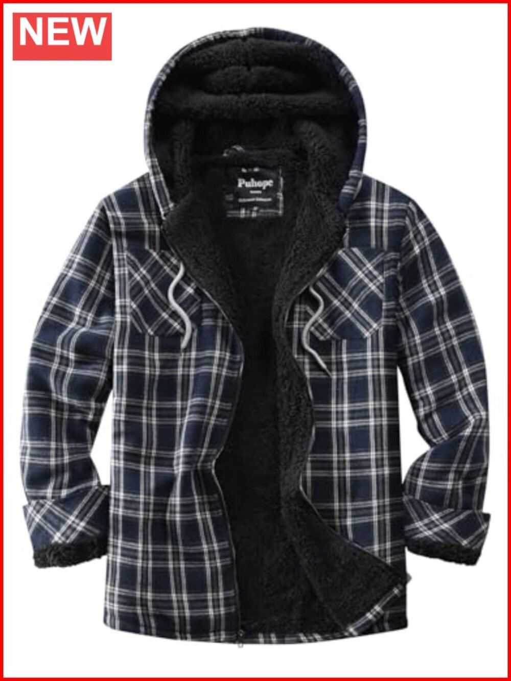 Sherpa Lined Flannel Plaid Jacket Fleece Zip Up Hooded Outerwear